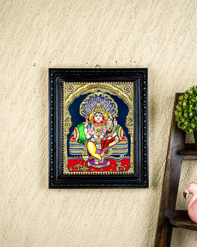 Tanjore Painting - Lakshmi Narasimhar - Semi Embossed - 15x12 inch - WL5577