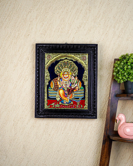 Tanjore Painting - Lakshmi Narasimhar - Semi Embossed - 15x12 inch - WL5577