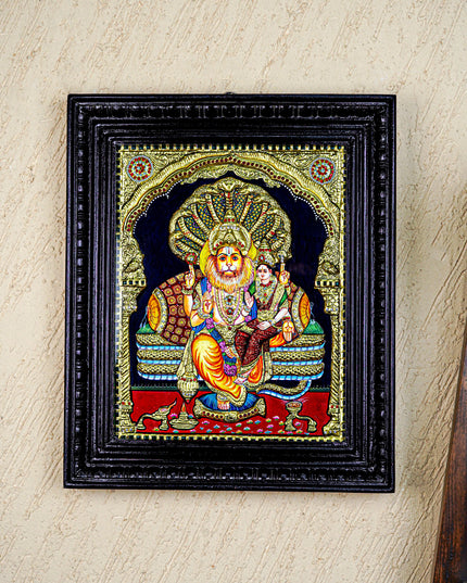 Tanjore Painting - Lakshmi Narasimhar - Semi Embossed - 15x12 inch - WL5577
