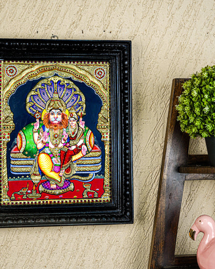 Tanjore Painting - Lakshmi Narasimhar - Semi Embossed - 15x12 inch - WL5577