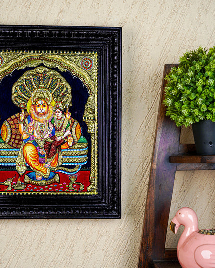 Tanjore Painting - Lakshmi Narasimhar - Semi Embossed - 15x12 inch - WL5577