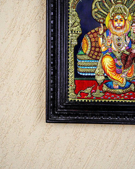 Tanjore Painting - Lakshmi Narasimhar - Semi Embossed - 15x12 inch - WL5577