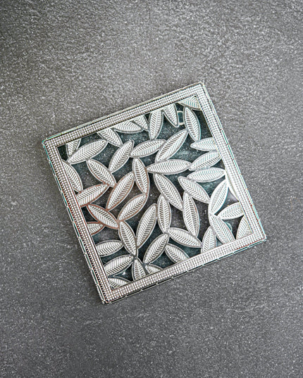 White Metal Leaf Design Coaster - Silver - WL5579-1