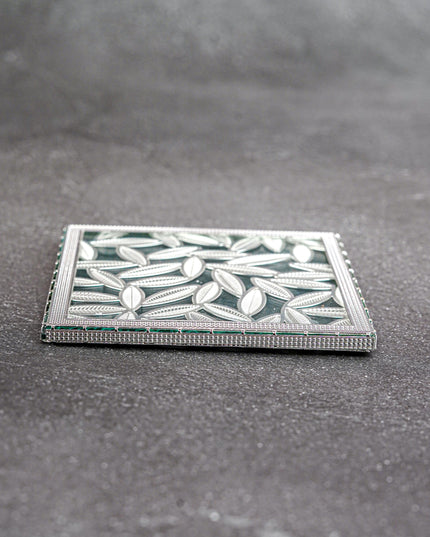 White Metal Leaf Design Coaster - Silver - WL5579-1