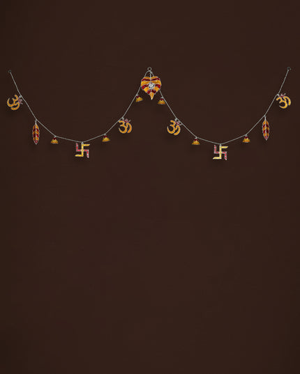 White Metal Thoran with Ganesha & Bell - Red - WL5583-1