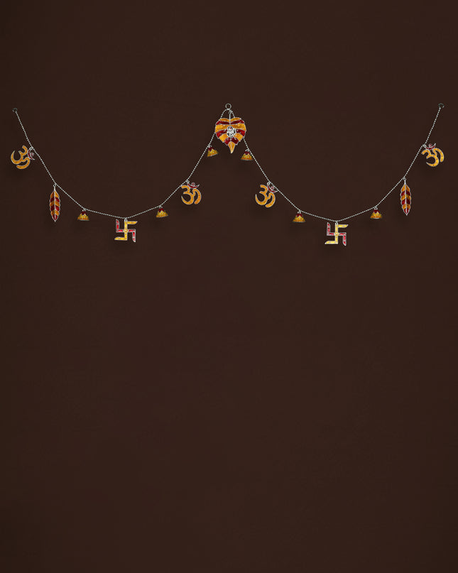 White Metal Thoran with Ganesha & Bell - Red - WL5583-1