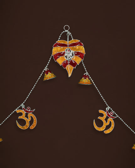 White Metal Thoran with Ganesha & Bell - Red - WL5583-1