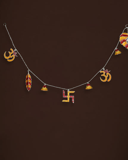 White Metal Thoran with Ganesha & Bell - Red - WL5583-1