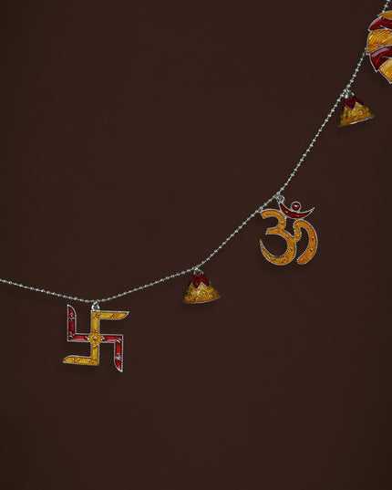 White Metal Thoran with Ganesha & Bell - Red - WL5583-1