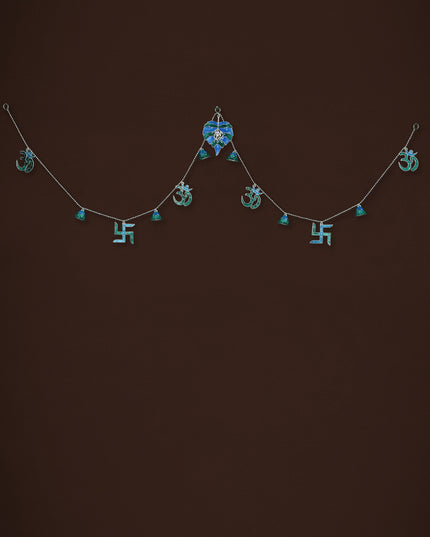 White Metal Thoran with Ganesha & Bell - Blue - WL5583-2