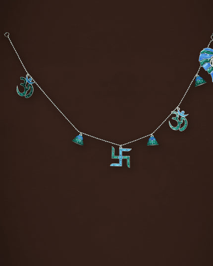 White Metal Thoran with Ganesha & Bell - Blue - WL5583-2