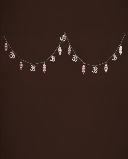 White Metal Thoran with Swastik & Leaf - Pink - WL5584-1