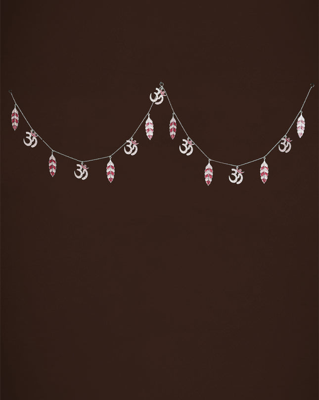 White Metal Thoran with Swastik & Leaf - Pink - WL5584-1