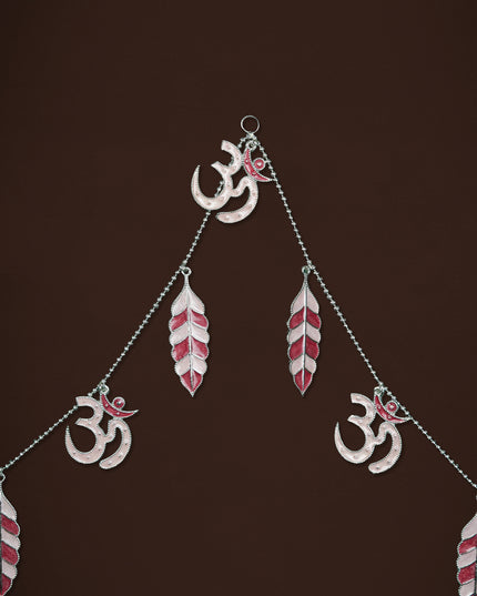 White Metal Thoran with Swastik & Leaf - Pink - WL5584-1