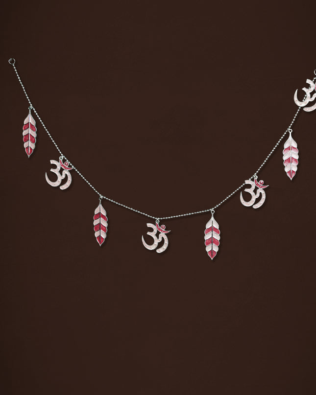White Metal Thoran with Swastik & Leaf - Pink - WL5584-1