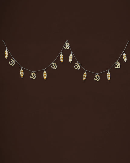 White Metal Thoran with Swastik & Leaf - Beige - WL5584-2