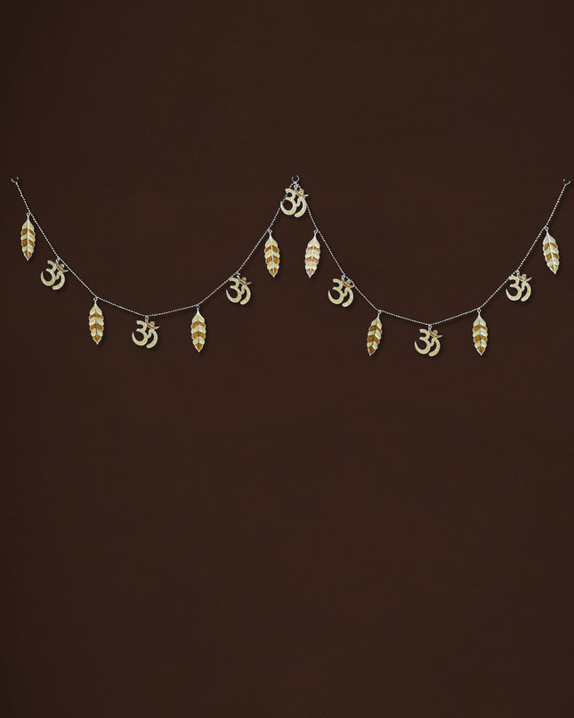 White Metal Thoran with Swastik & Leaf - Beige - WL5584-2