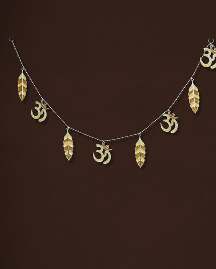 White Metal Thoran with Swastik & Leaf - Beige - WL5584-2