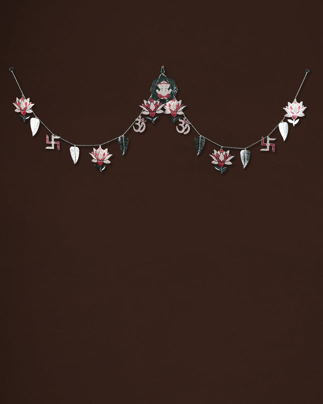 White Metal Thoran with Ganesha & Lotus - Pink - WL5585-1