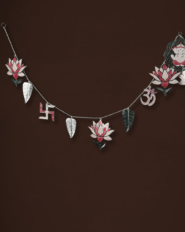 White Metal Thoran with Ganesha & Lotus - Pink - WL5585-1