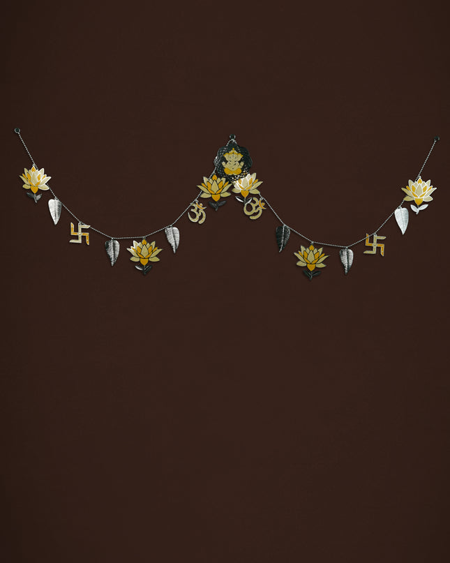 White Metal Thoran with Ganesha & Lotus - Yellow - WL5585-2