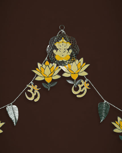 White Metal Thoran with Ganesha & Lotus - Yellow - WL5585-2
