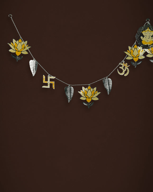 White Metal Thoran with Ganesha & Lotus - Yellow - WL5585-2