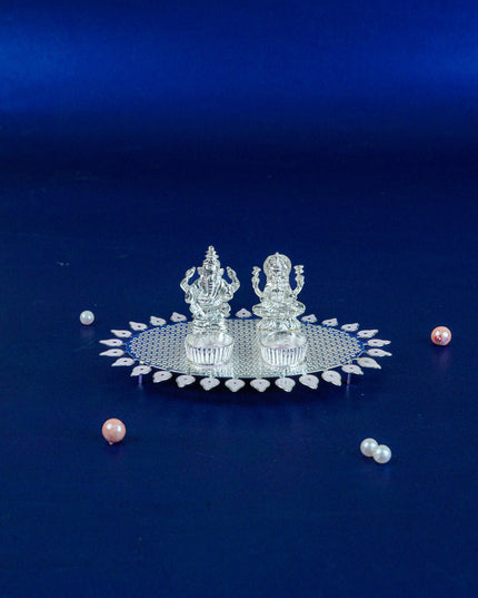 White Metal Lakshmi Ganesha Kumkum Holder - Pink - WL5586-1