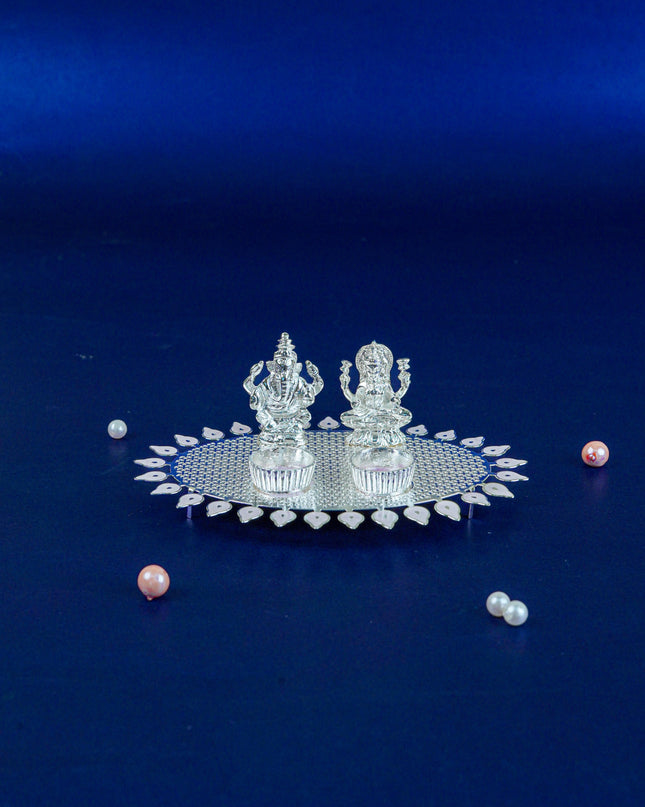 White Metal Lakshmi Ganesha Kumkum Holder - Pink - WL5586-1