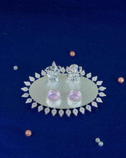 White Metal Lakshmi Ganesha Kumkum Holder - Pink - WL5586-1