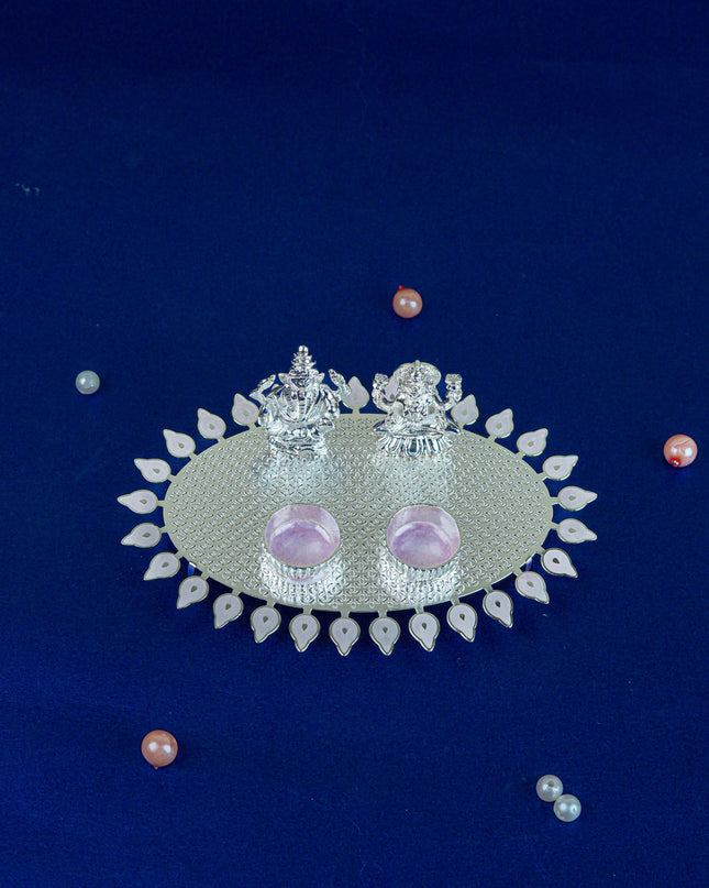 White Metal Lakshmi Ganesha Kumkum Holder - Pink - WL5586-1