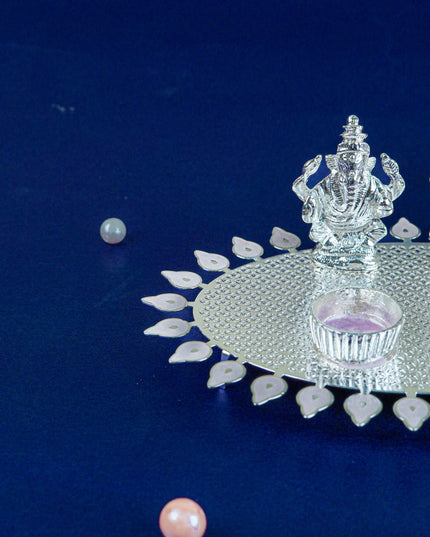 White Metal Lakshmi Ganesha Kumkum Holder - Pink - WL5586-1