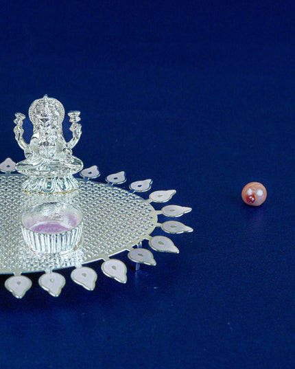 White Metal Lakshmi Ganesha Kumkum Holder - Pink - WL5586-1