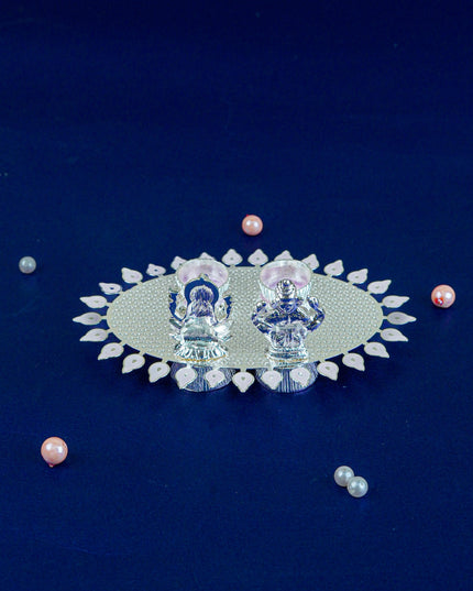 White Metal Lakshmi Ganesha Kumkum Holder - Pink - WL5586-1