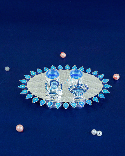 White Metal Lakshmi Ganesha Kumkum Holder - Blue - WL5586-2
