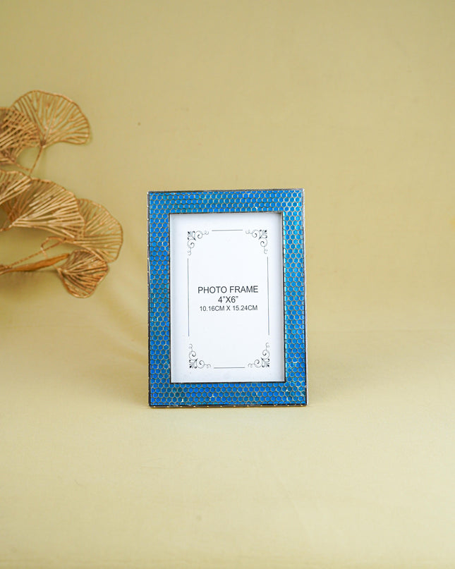 White Metal Designer Photo Frame - Blue - WL5587-1