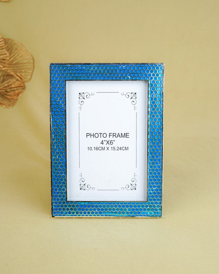 White Metal Designer Photo Frame - Blue - WL5587-1