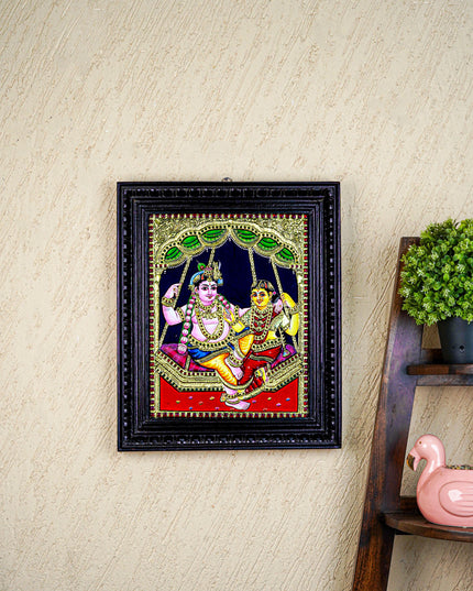 Tanjore Painting - Radha-Krishna - Flat (Gold Foil) - 15x12 inch - WL5591