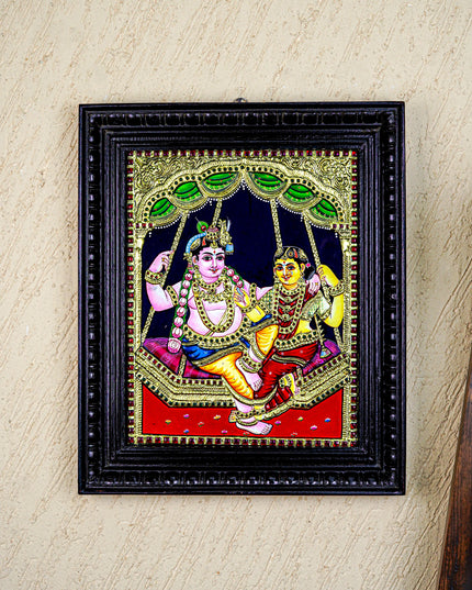 Tanjore Painting - Radha-Krishna - Flat (Gold Foil) - 15x12 inch - WL5591