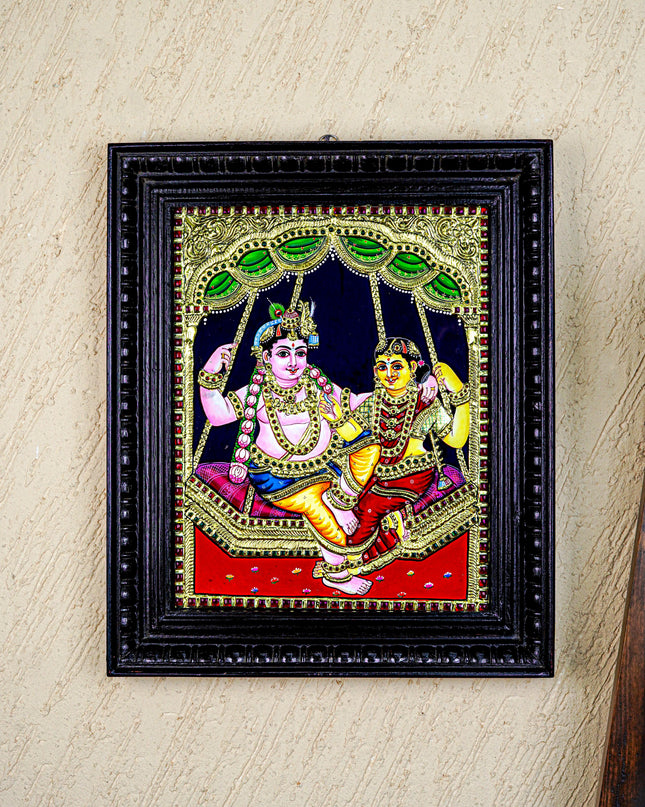 Tanjore Painting - Radha-Krishna - Flat (Gold Foil) - 15x12 inch - WL5591