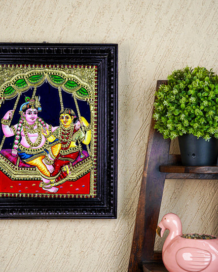 Tanjore Painting - Radha-Krishna - Flat (Gold Foil) - 15x12 inch - WL5591
