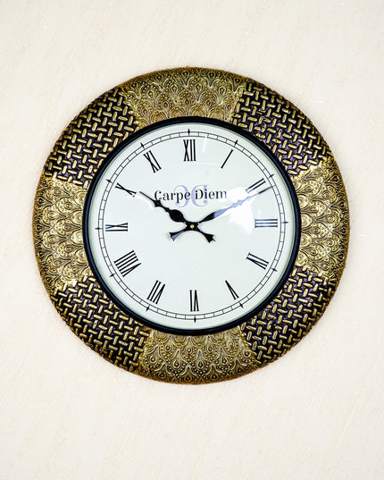 Wall Clocks - Embossed Brass with Floral Design - 18 inch - WL5592