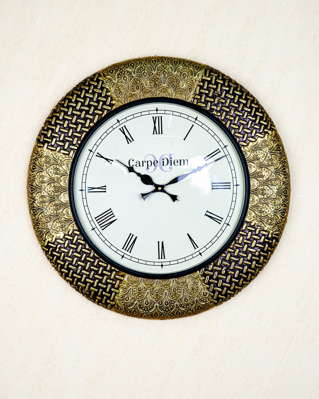 Wall Clocks - Embossed Brass with Floral Design - 18 inch - WL5592