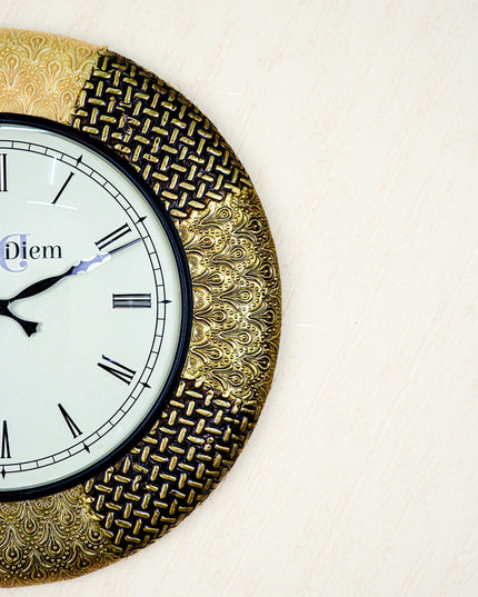 Wall Clocks - Embossed Brass with Floral Design - 18 inch - WL5592