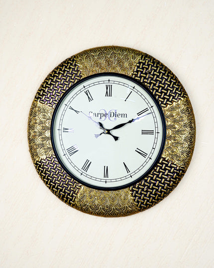 Wall Clocks - Embossed Brass with Floral Design - 18 inch - WL5592