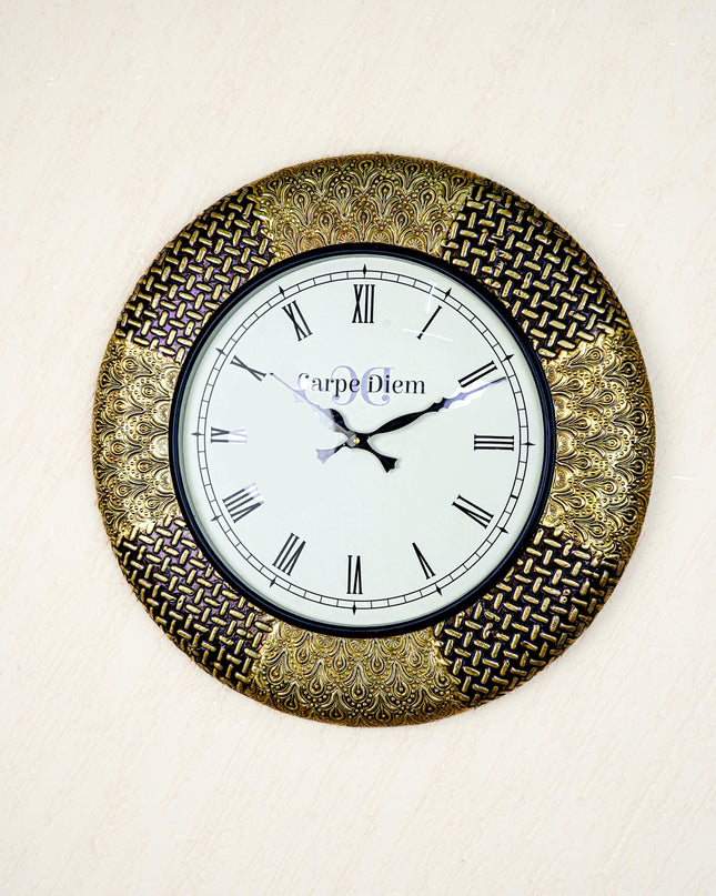 Wall Clocks - Embossed Brass with Floral Design - 18 inch - WL5592