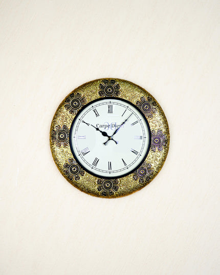 Wall Clocks - Embossed Brass with Flower Design - 18 inch - WL5593