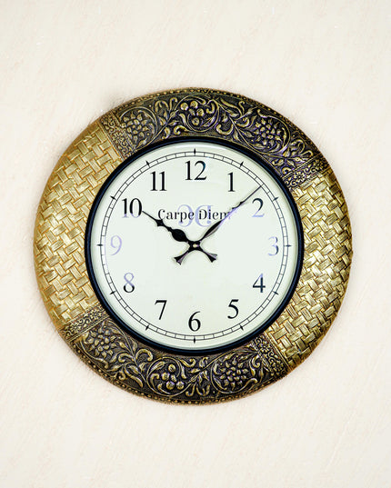 Wall Clocks - Embossed Brass with Floral Design - 18 inch - WL5594