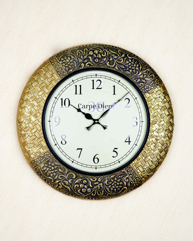 Wall Clocks - Embossed Brass with Floral Design - 18 inch - WL5594