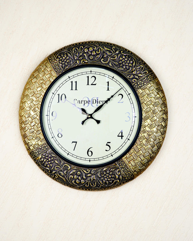 Wall Clocks - Embossed Brass with Floral Design - 18 inch - WL5594